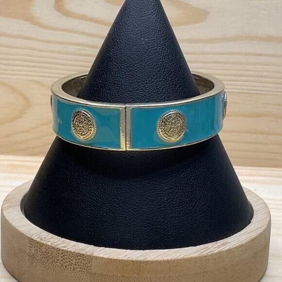 Turquoise & Gold-Tone Bangle Bracelet With Medallion Accents - Picture 1 of 5
